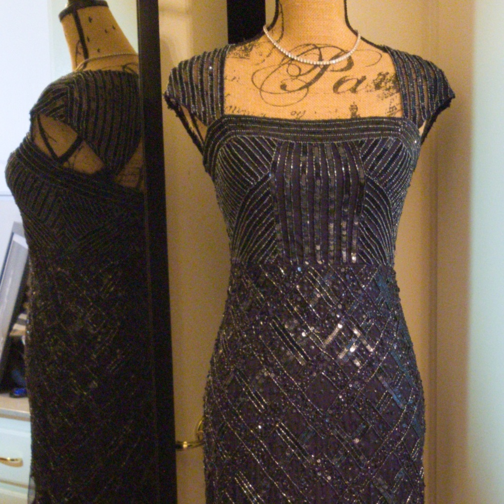 NWT Adrianna Papell blk/blu sequin short dress